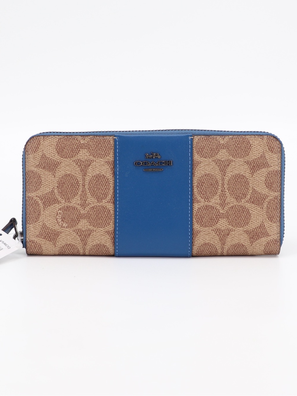 Brand New Coach Slim Accordion Zip Signature Coated Canvas and Leather Wallet